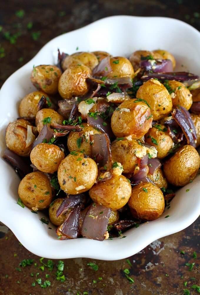 Roasted Potatoes and Onions with Blue Cheese