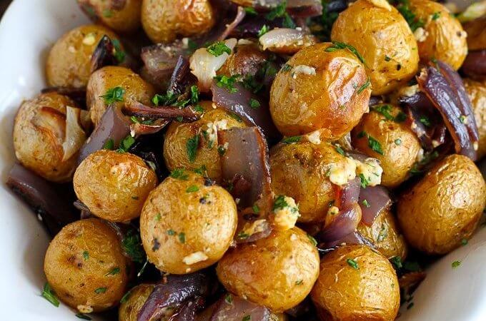 Roasted Potatoes and Onions with Blue Cheese