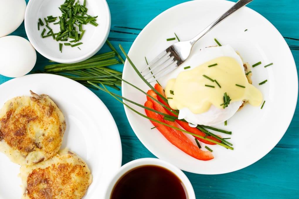 Eggs Benedict Over Potato Pancakes