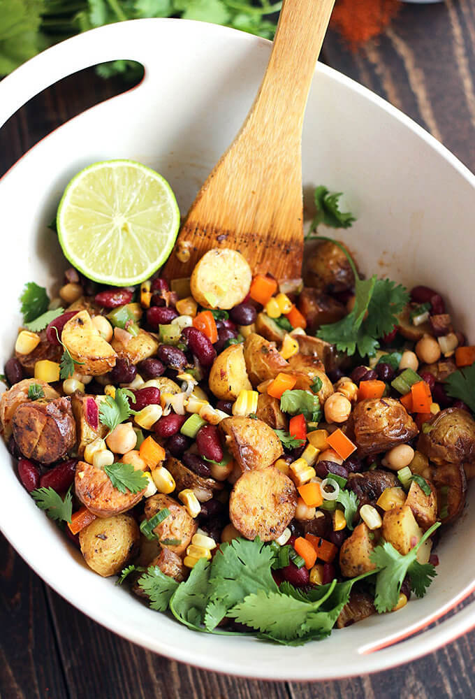 Salade de pommes de terre tex-mex aux trois légumineuses