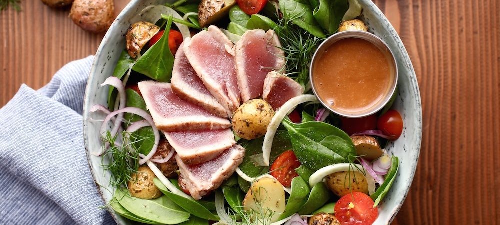 Ahi Tuna Winter Salad With Creamy Balsamic Dressing