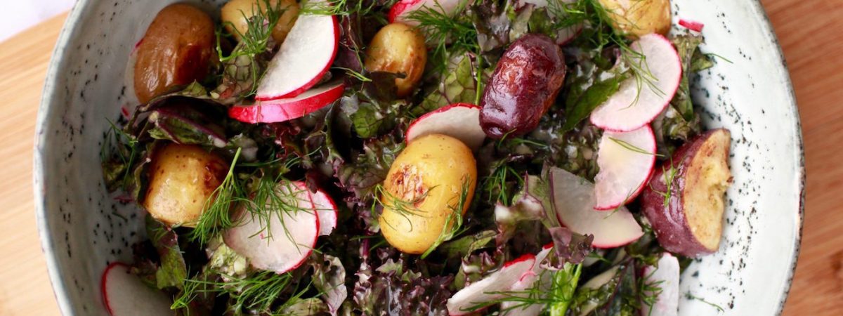 Red Kale and Potato Salad with Lemon Maple Dijon Dressing