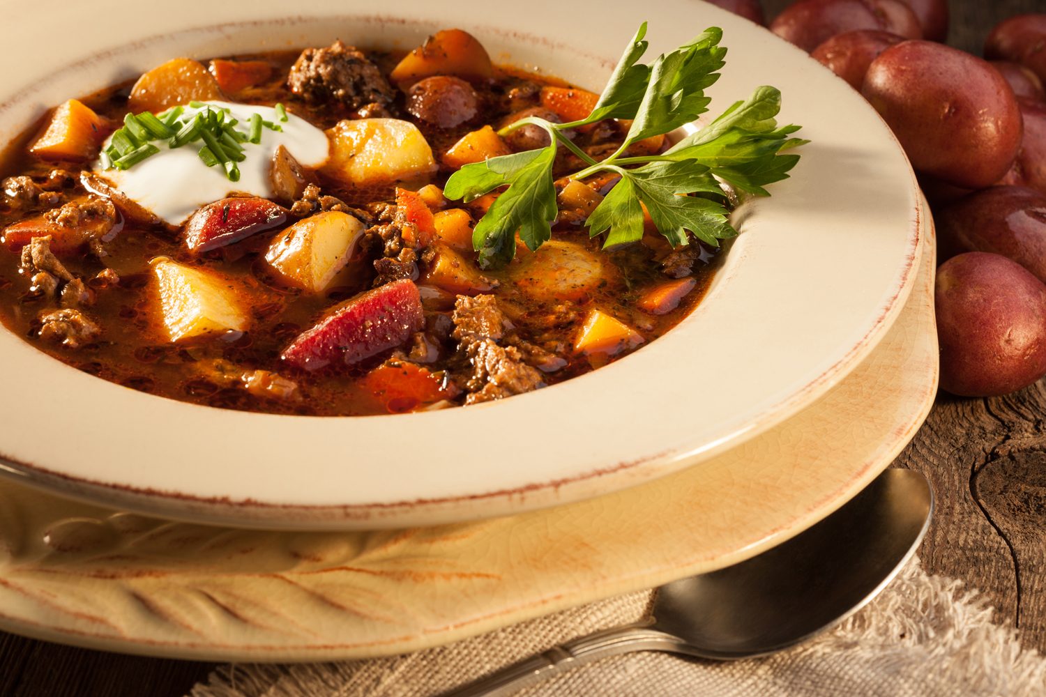 Beef Borscht with Little Potatoes and Root Veggies