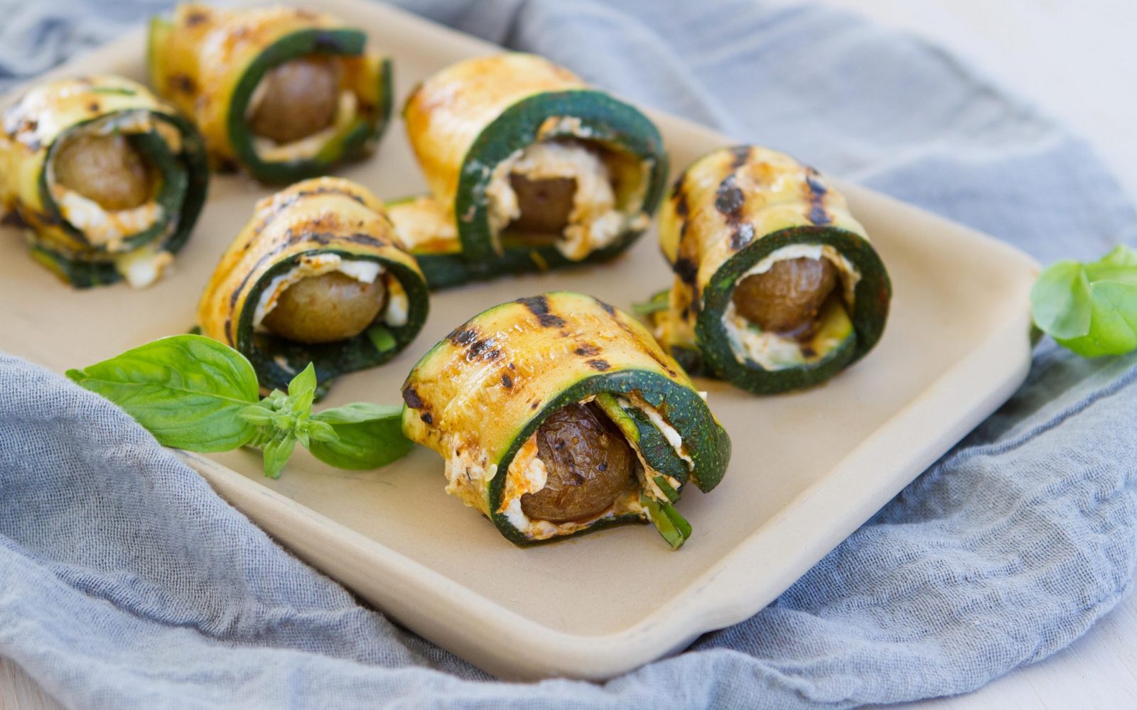 Grilled Zucchini Potato Rolls with Goat Cheese