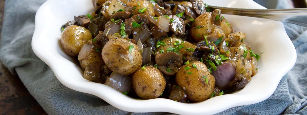 Grilled Potatoes with Rosemary, Mushrooms, and Onions