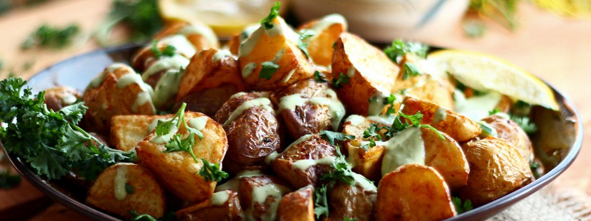 Crispy Potatoes with Garlic Lemon Avocado Aioli