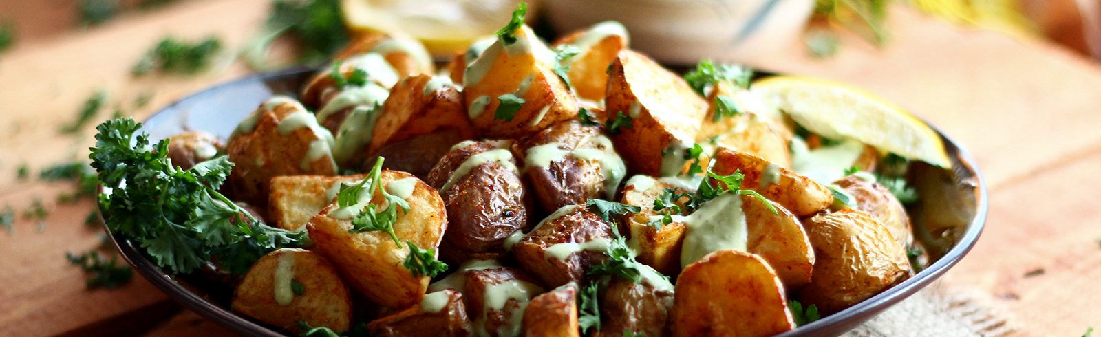 Crispy Potatoes with Garlic Lemon Avocado Aioli