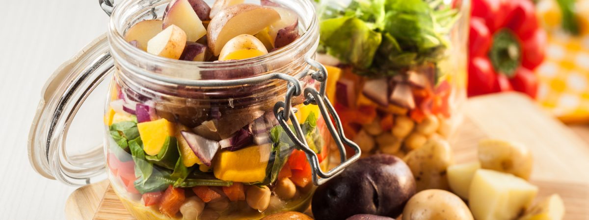 Mason Jar Salad with Little Potatoes and Masala Cream Dressing