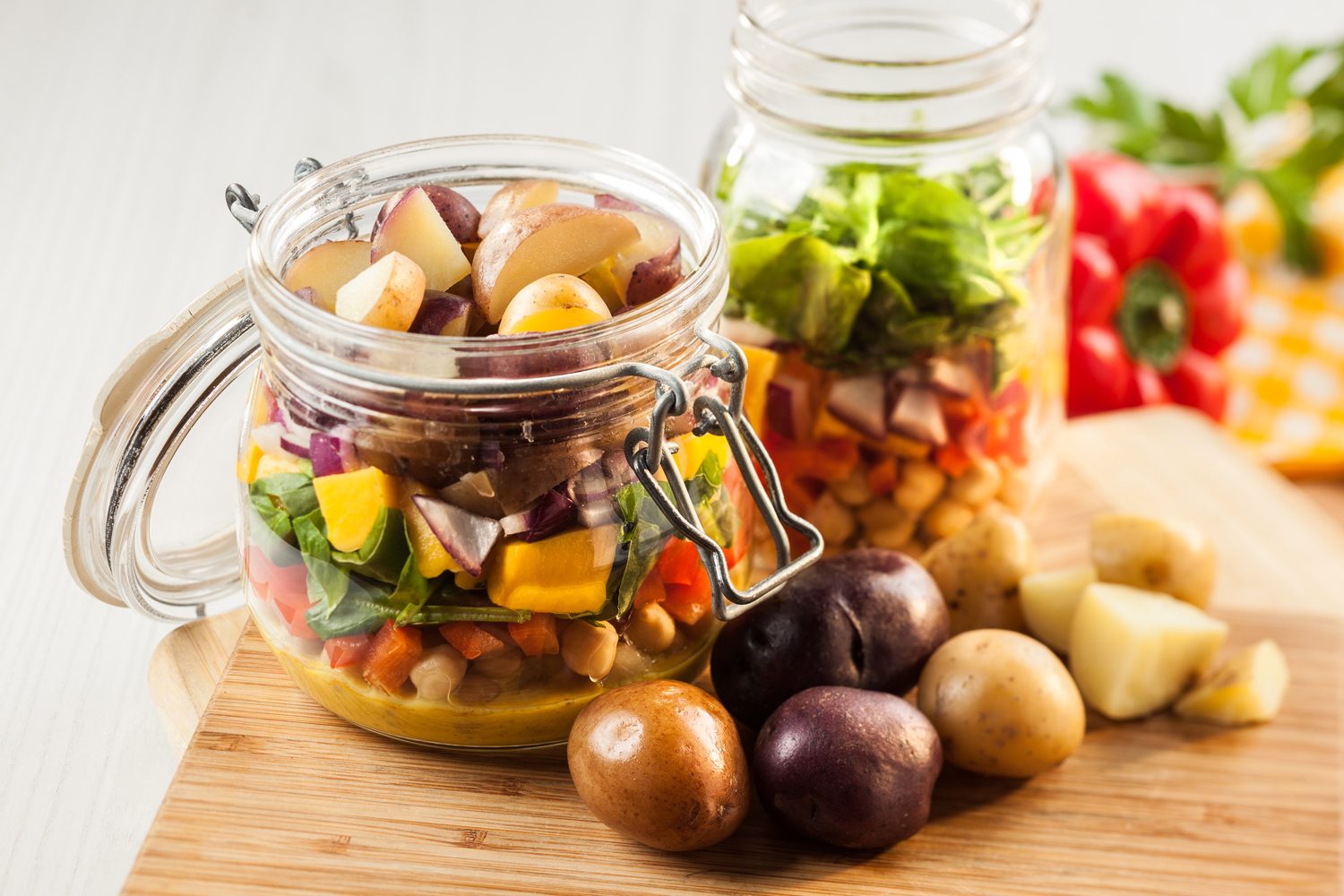 Mason Jar Salad with Little Potatoes and Masala Cream Dressing