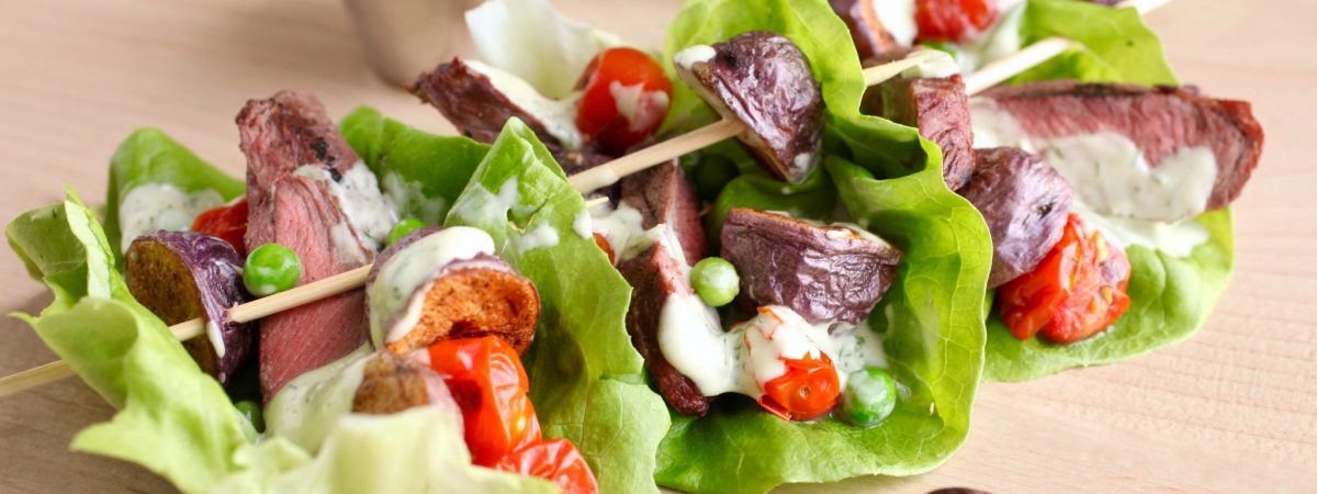 Steak and Blues Salad Boats with Dilly Avocado Ranch Dressing