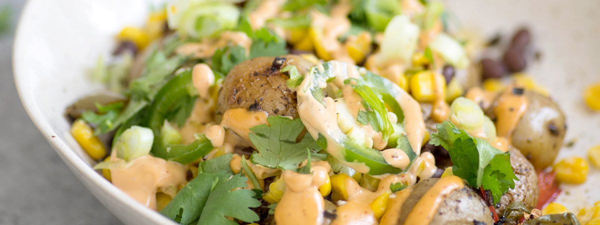 Vegan Grilled Potato Nacho Bowls