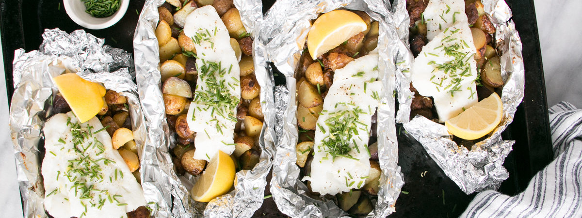 Cod, Chorizo, and Potato Foil Packets