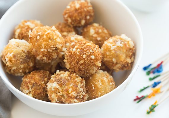 A bowl of mashed potato balls