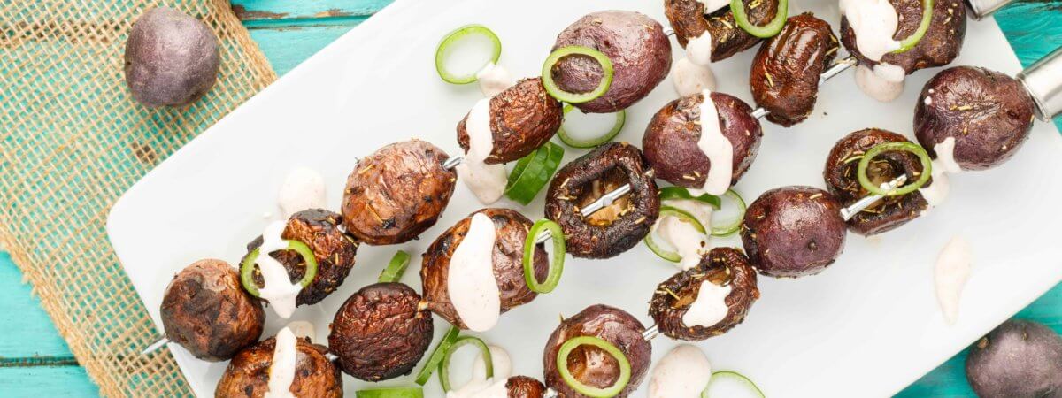 Grilled Balsamic Mushroom-Potato Kebabs