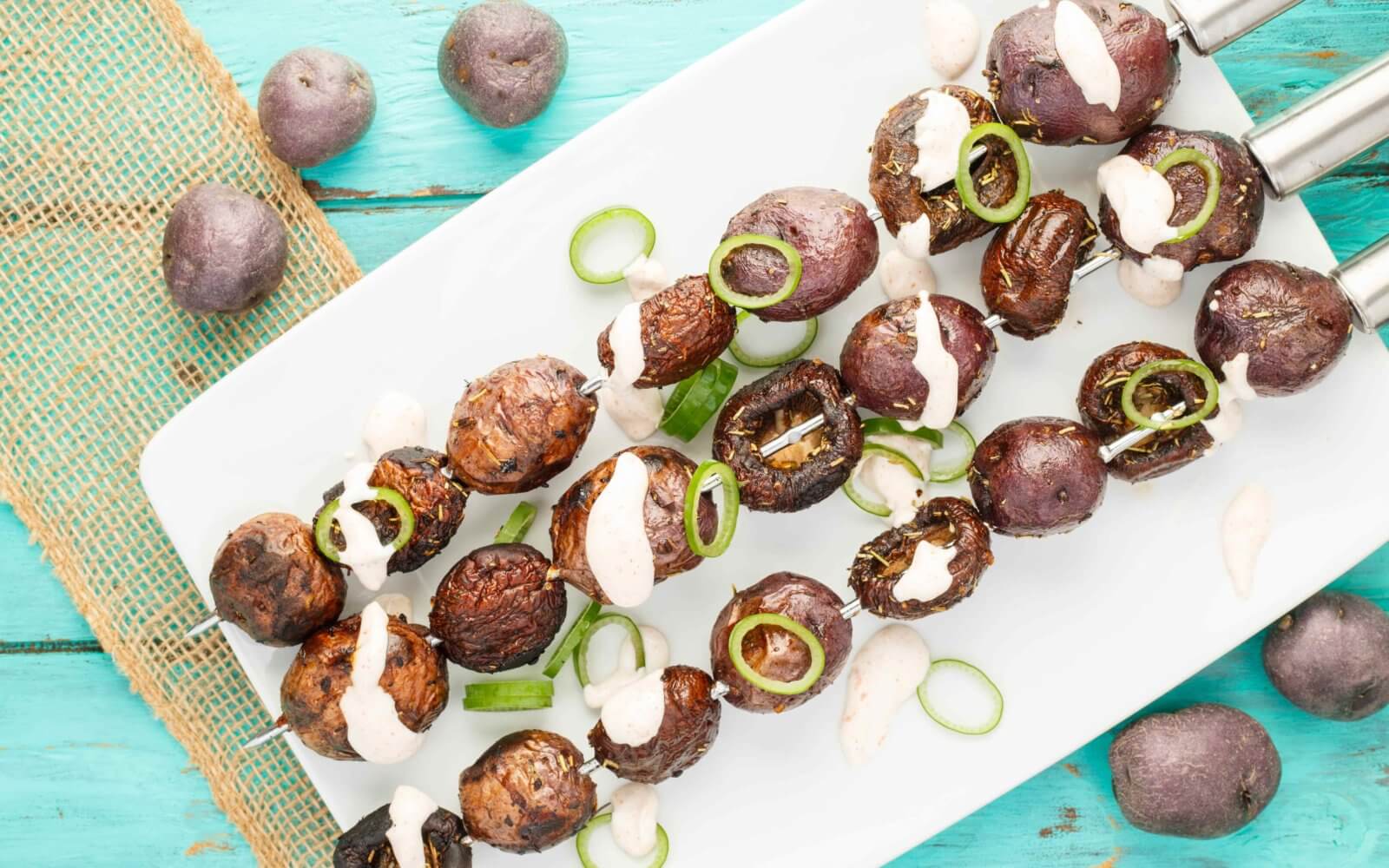 Grilled Balsamic Mushroom-Potato Kebabs