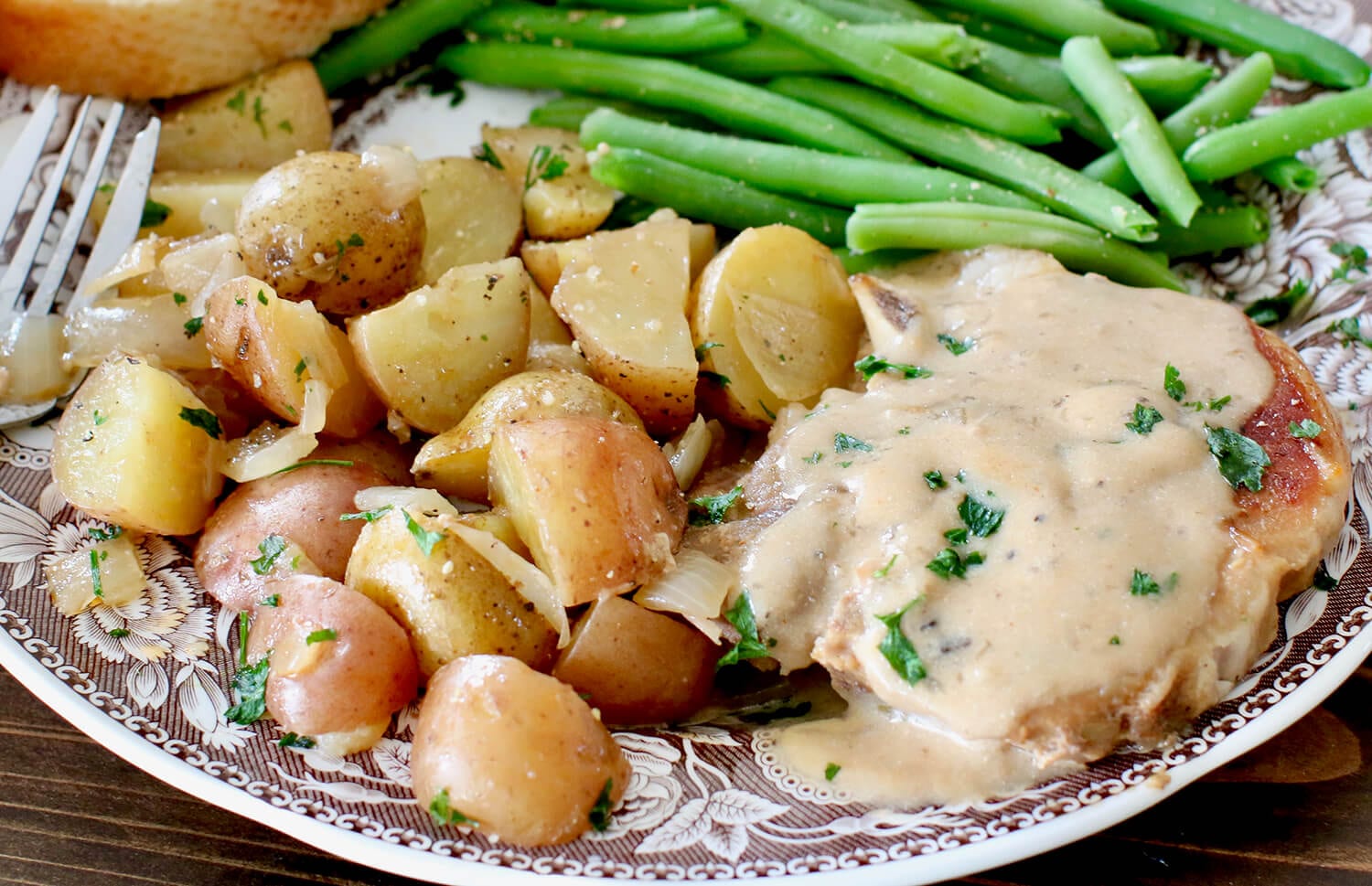 Instant Pot Smothered Pork Chops and Little Potatoes