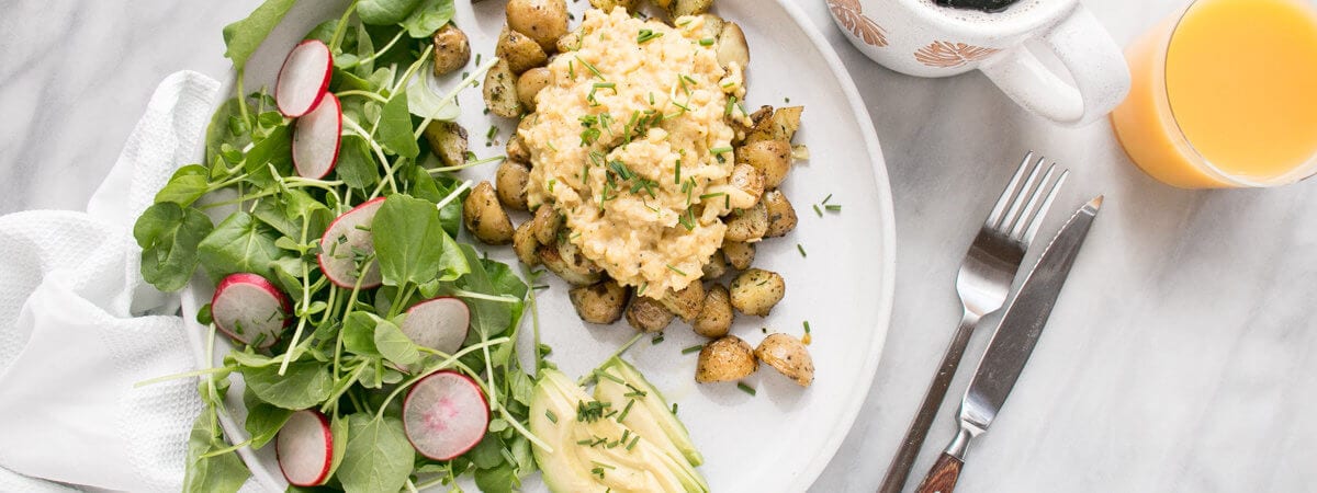 Soft Scrambled Eggs with Oven Roasted Potatoes