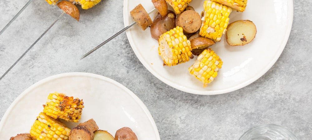 Cajun Potato, Corn, and Sausage Kebabs