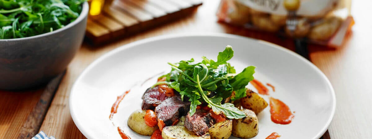 Smoked Beef Sirloin and Creamer Potatoes with Romesco Sauce