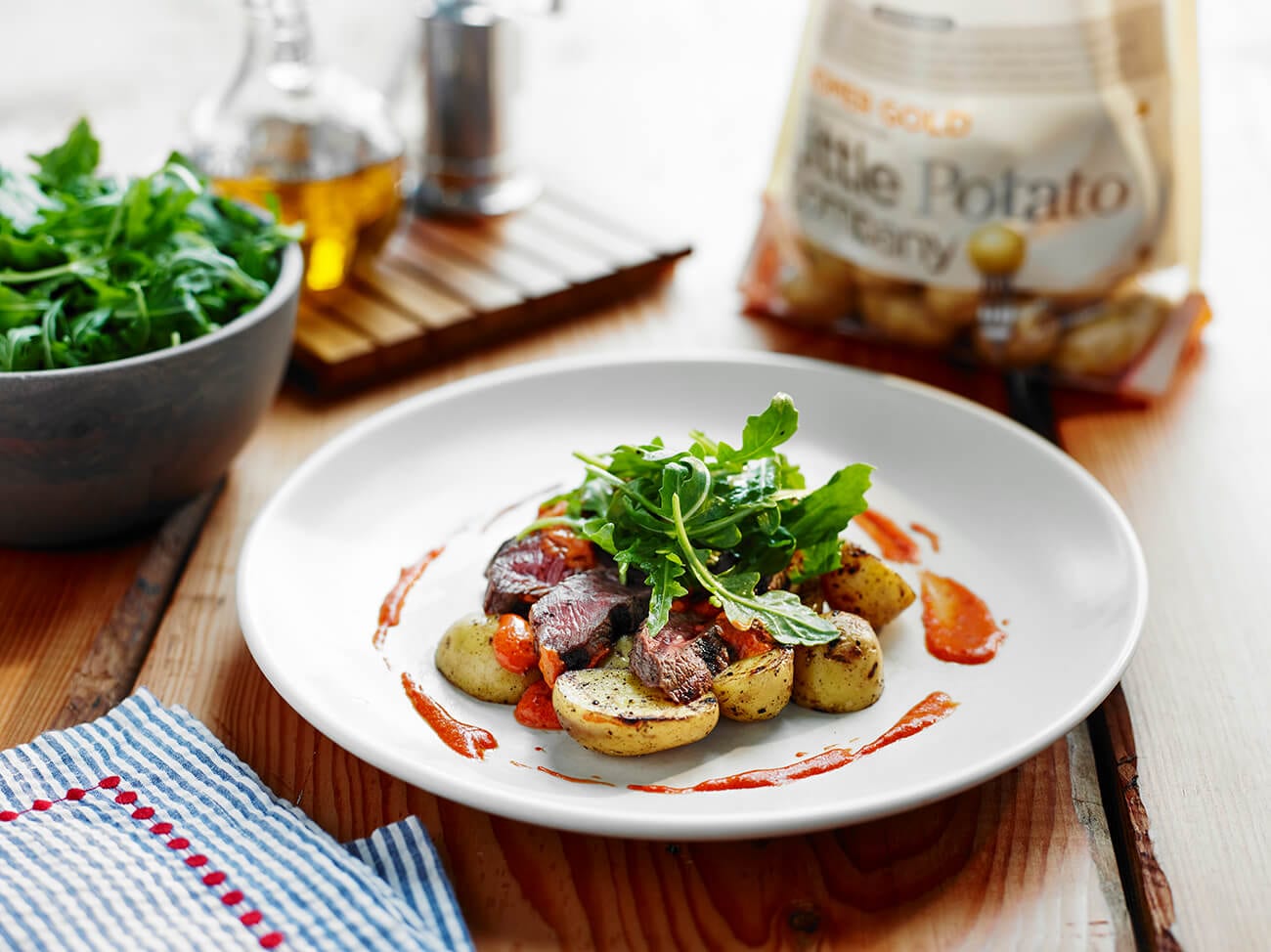 Smoked Beef Sirloin and Creamer Potatoes with Romesco Sauce