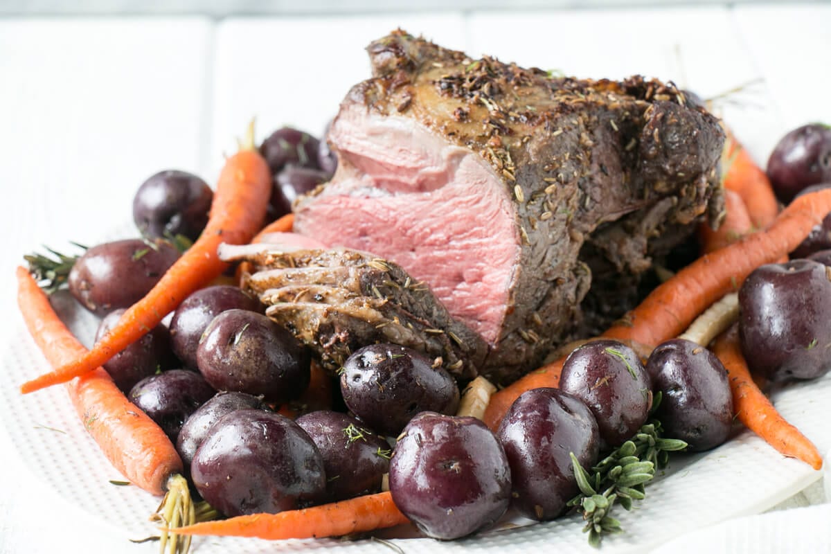 Holiday Slow Roast Leg of Lamb with Potatoes, Fennel, and Carrots