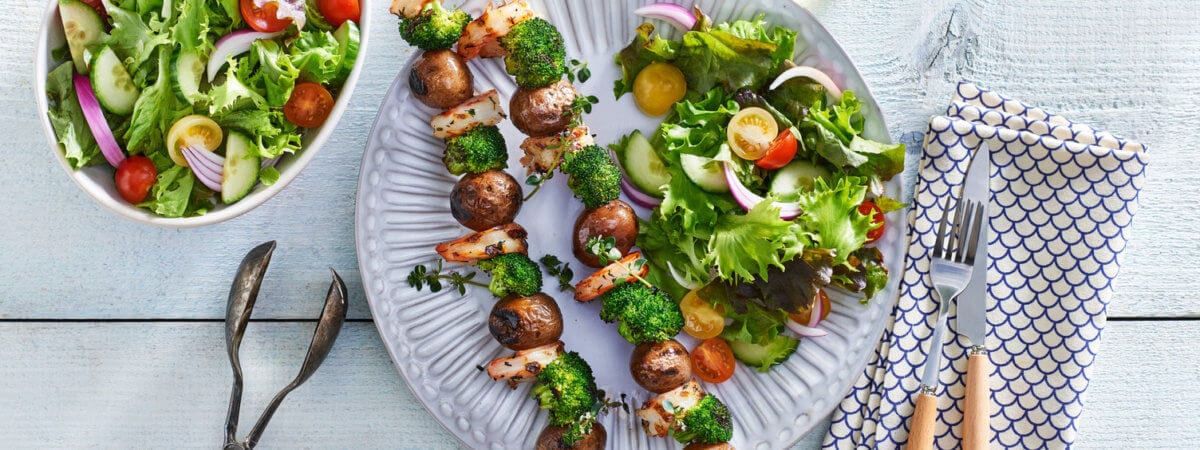 Shrimp, Broccoli, and Potato Skewers with Lemon and Thyme