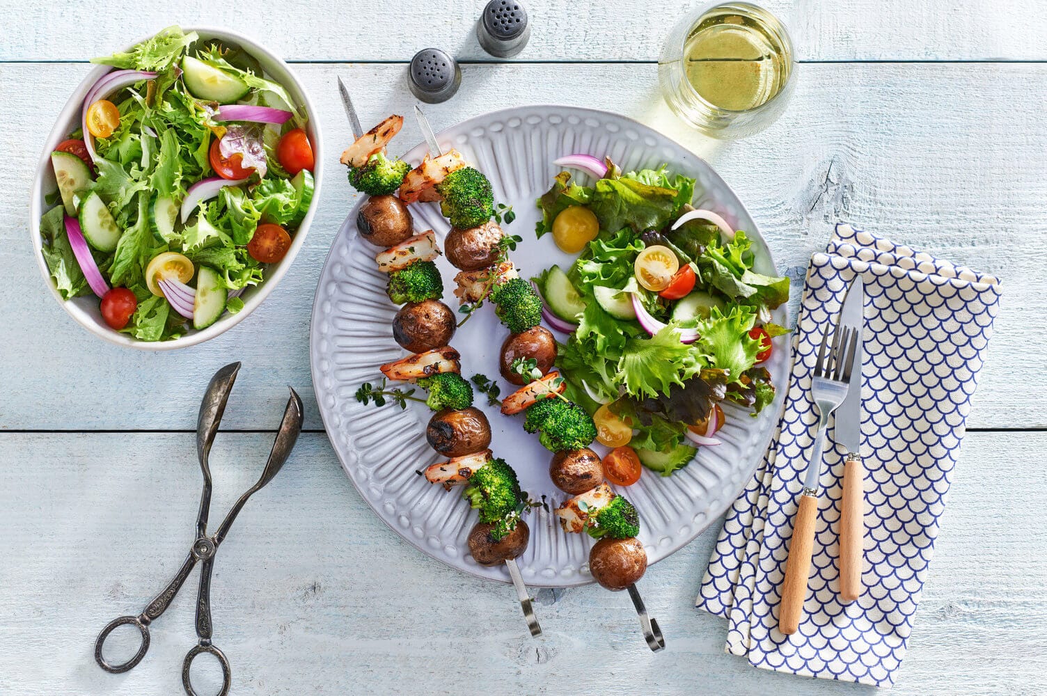 Shrimp, Broccoli, and Potato Skewers with Lemon and Thyme