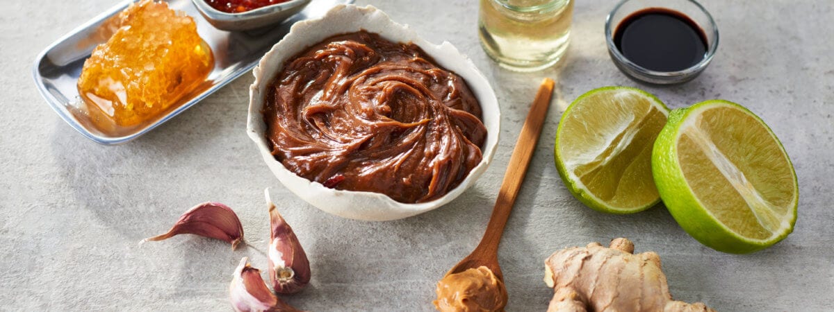 Smashed Potatoes with Peanut Dip