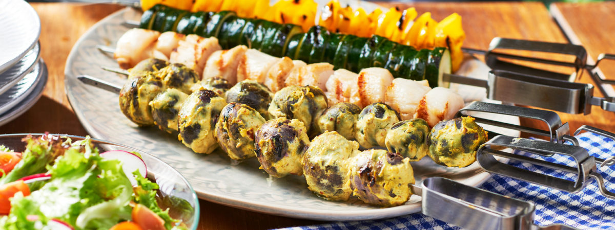 Grilled Veggie and Scallop Kebabs