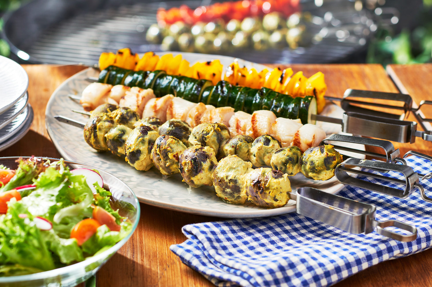 Grilled Veggie and Scallop Kebabs