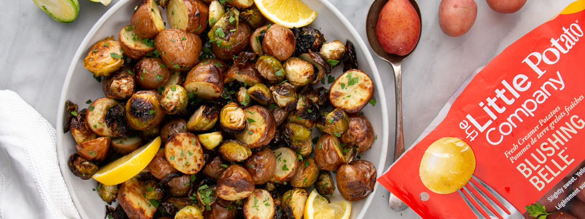 Lemony Roasted Potatoes and Brussels Sprouts