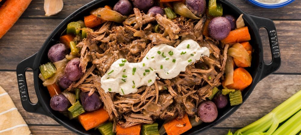 Slow Cooker Roast Beef and Potatoes with Horseradish Sauce